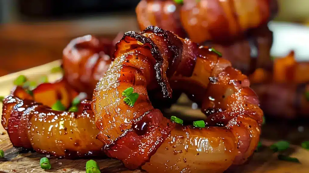 Spicy Maple Bacon-Wrapped Onion Rings