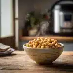 Instant pot chickpeas soaked in rustic bowl