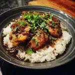 Caramelised Soy Chicken in Garlic Ginger Broth with Rice