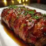 Maple Whiskey-Glazed Meatloaf Wrapped in Bacon
