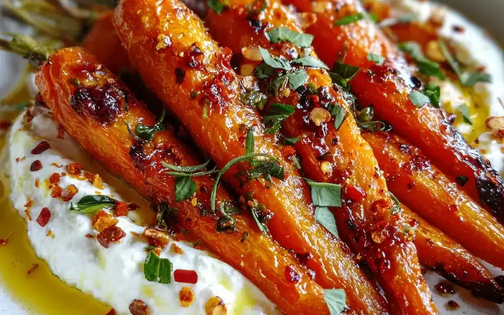 Roasted Carrots with Whipped Ricotta and Hot Honey: A Flavorful Family-Style Delight