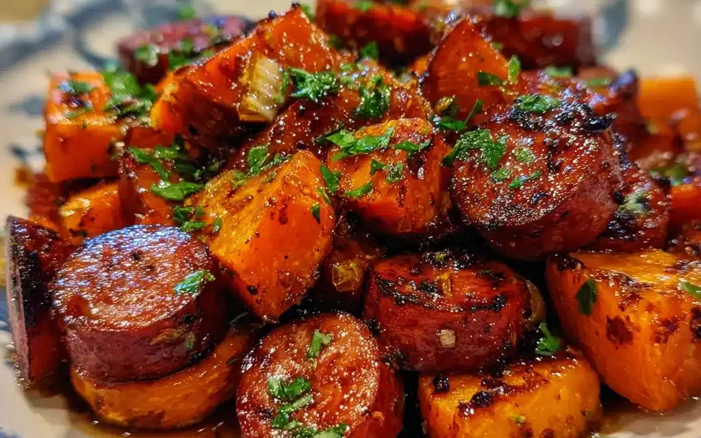 Sausage and Sweet Potatoes with Honey Garlic Sauce