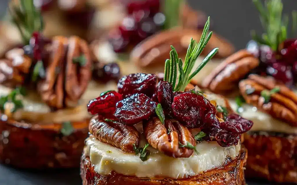 Sweet Potato Rounds with Brie, Cranberry & Pecans