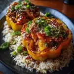 Teriyaki Pineapple Chicken Rice Stuffed Peppers