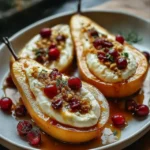 Baked Pears with Goat Cheese, Honey, and Cranberries