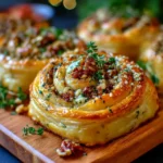 Blue Cheese, Walnut and Thyme Pull Apart Puff Pastry Twirl