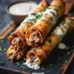 Cheesy Pulled Pork Taquitos with Chipotle Ranch Dressing