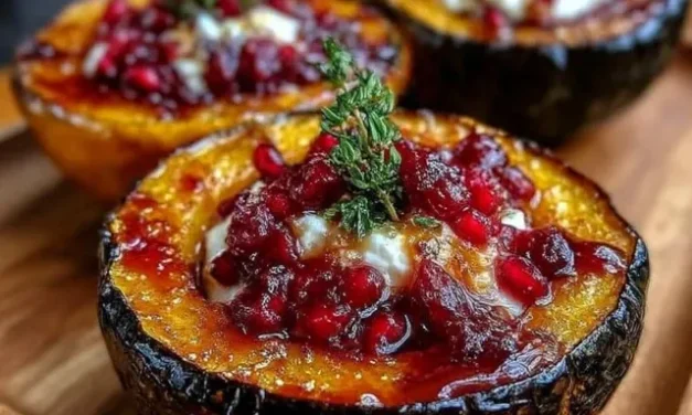 Honey-Glazed Acorn Squash with Creamy Goat Cheese and Cranberry Drizzle – A Perfect Fall Delight