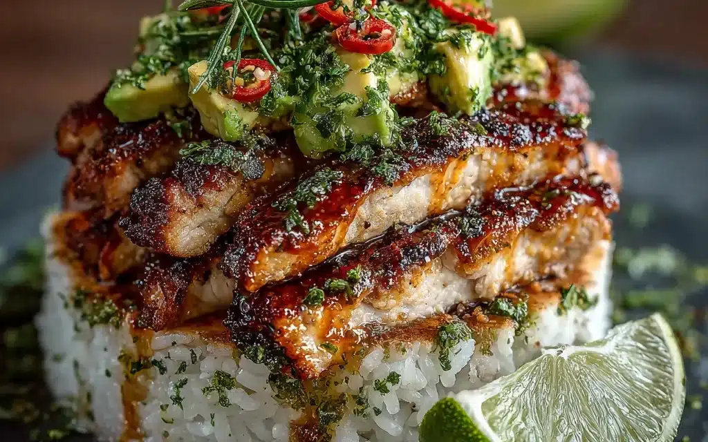 Honey Lime Chicken & Avocado Rice Stack