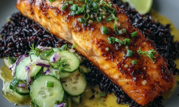 Miso Salmon with Black Rice and Coconut Cucumber Salad