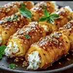 Oven Fried Feta Rolls with Chili Honey