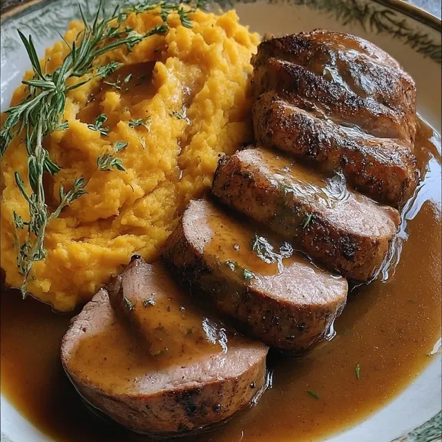 Pork Tenderloin with Apple Cider Glaze and Sweet Potato Mash: A Delightful Family-Style Dinner