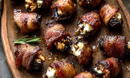 Goat Cheese Stuffed Bacon Wrapped Dates with Rosemary Honey