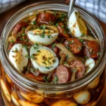 Pickled Eggs, Sausage and Onions