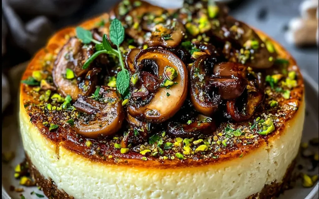Pistachio and Mushroom Cheesecake with Feta & Parmesan Crust – A Delightful Delight