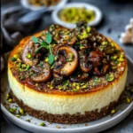 Pistachio and Mushroom Cheesecake with Feta & Parmesan Crust
