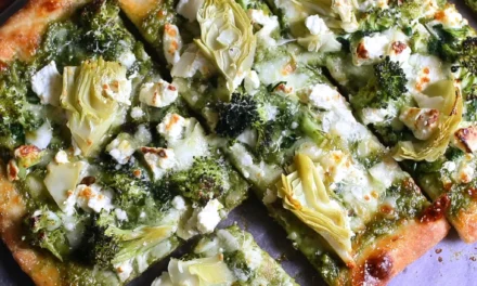 Green Pizza with Pesto, Feta, Artichokes, and Broccoli: A Delicious Vegetarian Delight