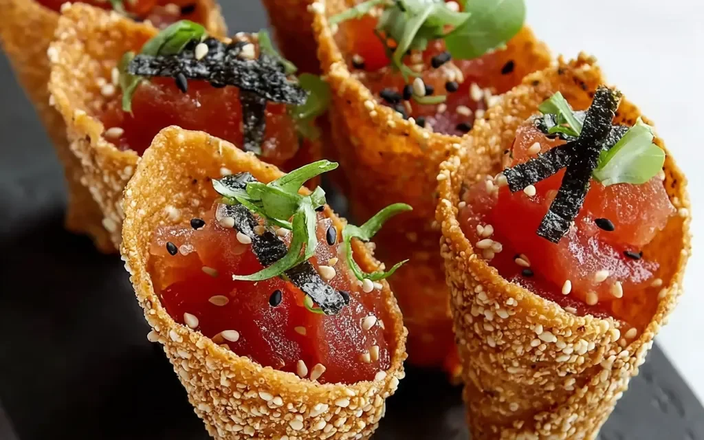 Spicy Tuna Sesame Miso Cones – A Mouthwatering Appetizer