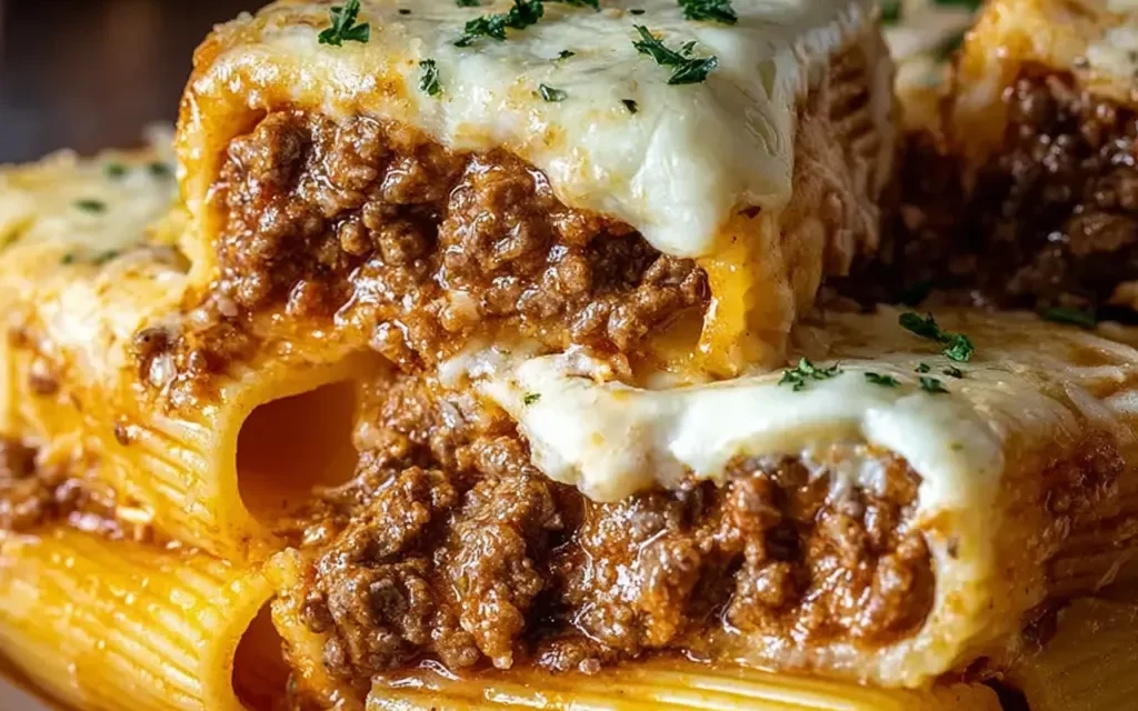 Baked Rigatoni Stuffed with Beef Ragu & Mozzarella – A Comforting Pasta Masterpiece