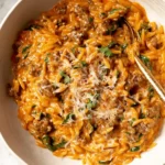 Creamy Tomato Sauce Ground Beef Orzo