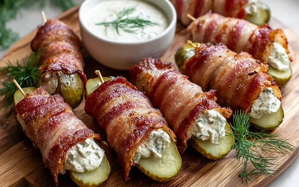 Bacon-Wrapped Pickle Spears with Cream Cheese