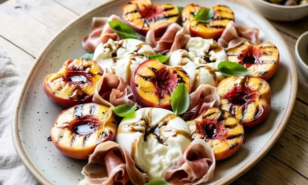Grilled Peaches with Burrata and Prosciutto
