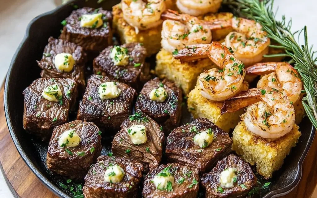 Surf and Turf Steak Bites with Garlic Butter
