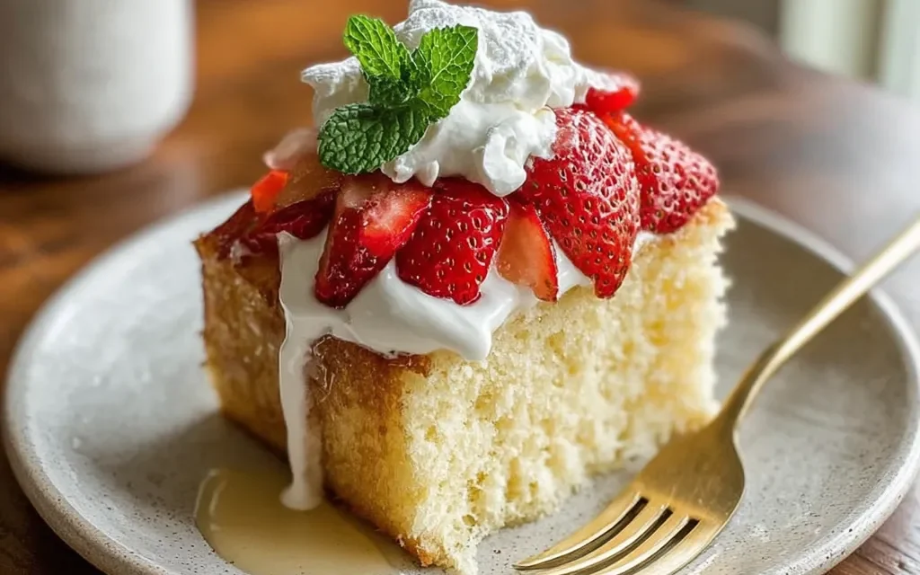 Tres Leches Cake with Fresh Strawberry Topping