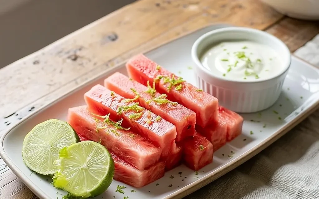 Watermelon Fries with Lime Crema