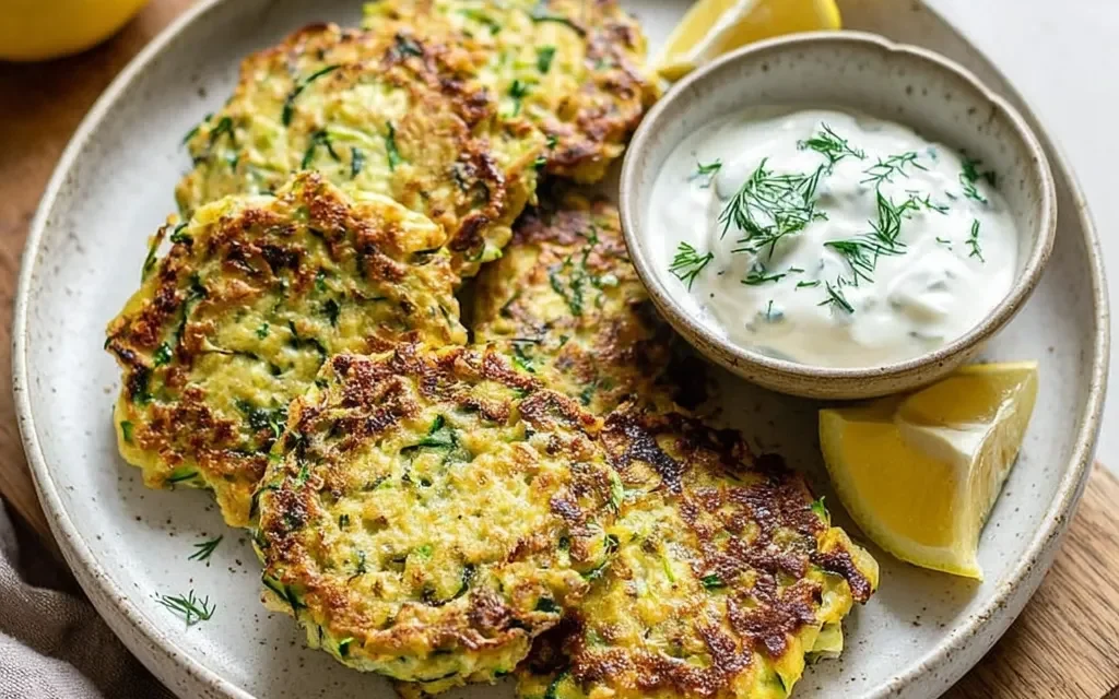 Zucchini Fritters with Garlic Yogurt Sauce