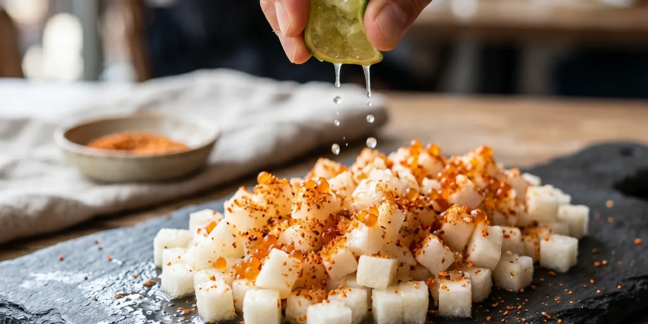 Jicama and Tajin Caviar: A Refreshing and Zesty Delight