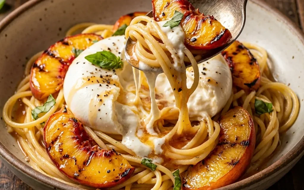 Enjoy Delicious Peach Burrata Pasta in Just 30 Minutes